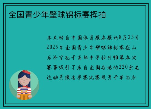 全国青少年壁球锦标赛挥拍